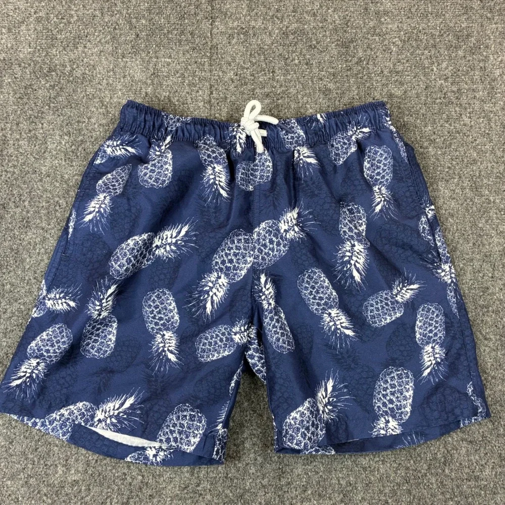 Crown & Ivy Mens Blue Pineapple Print Swim Trunks Board Shorts Small